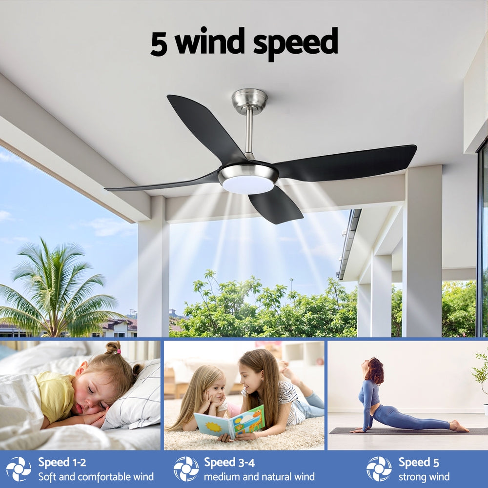 Devanti 52-Inch Black Ceiling Fan with Light