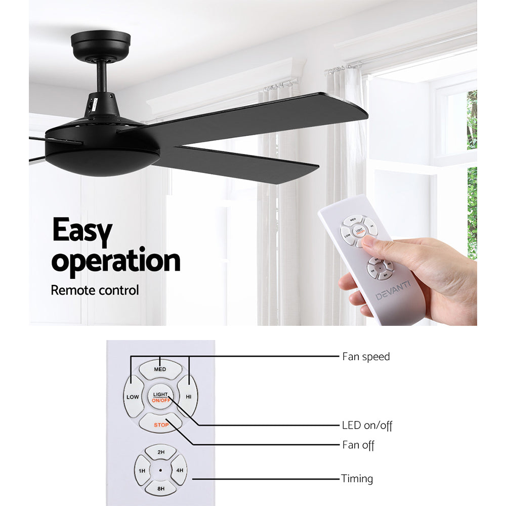 Devanti 52'' Remote-Controlled Ceiling Fan - Black