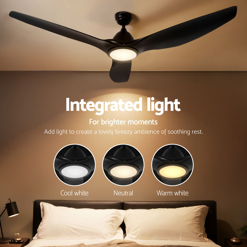 Devanti 64 Inch Black Ceiling Fan with Light