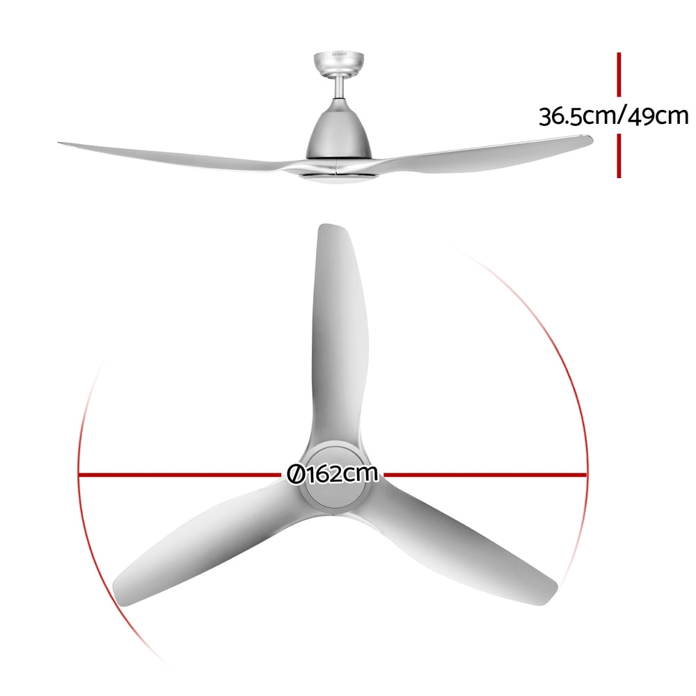 Devanti 64 Inch Silver Ceiling Fan with Remote