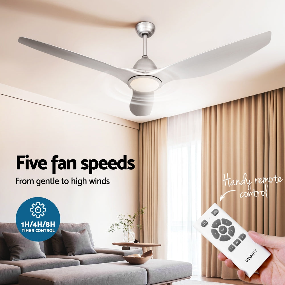 Devanti 64 Inch Silver Ceiling Fan with Remote