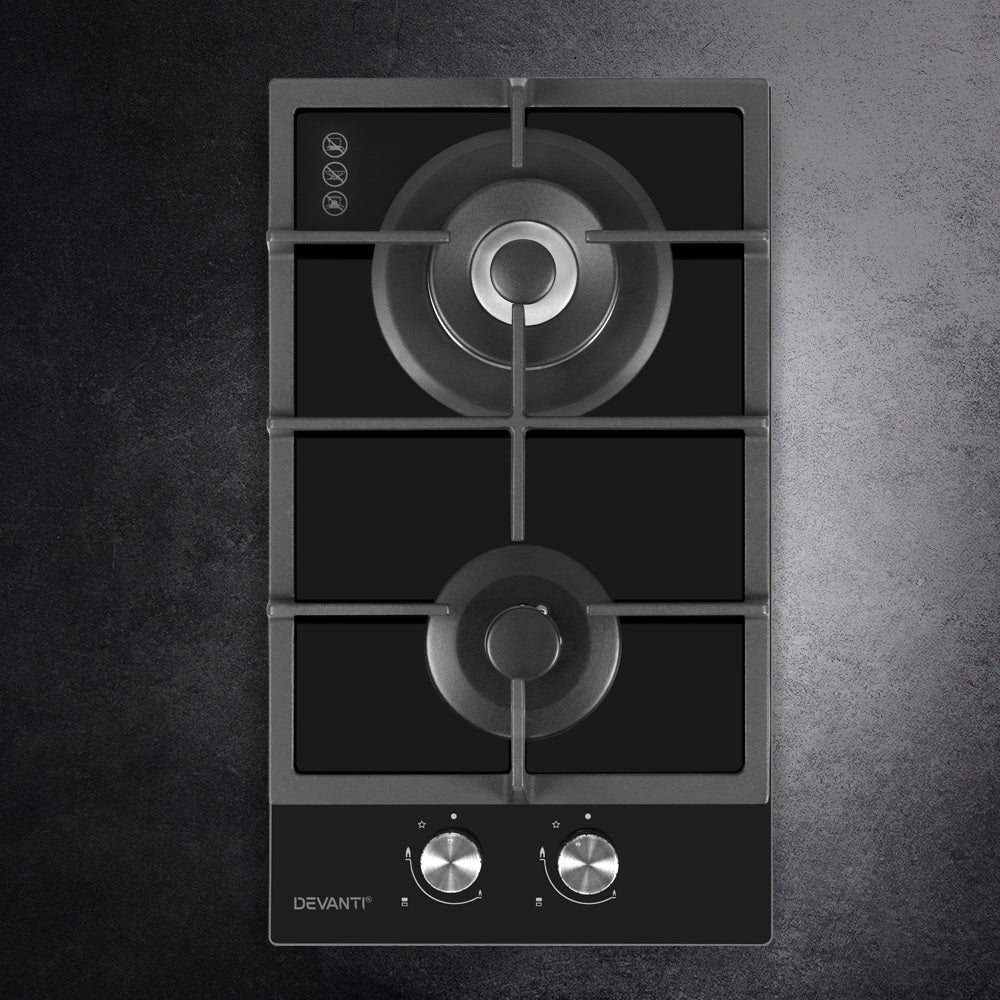 30cm 2-Burner Black Gas Cooktop