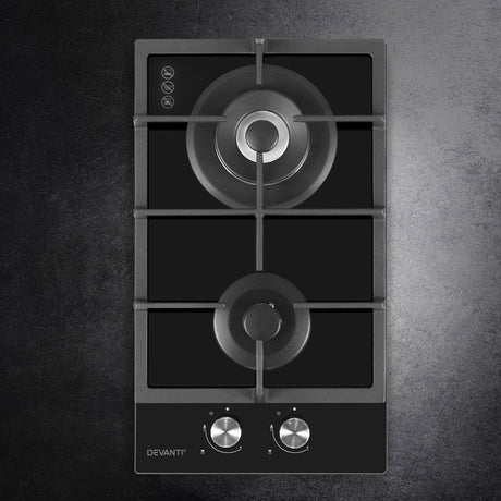 30cm 2-Burner Black Gas Cooktop