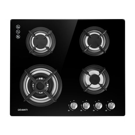 60cm 4 Burner Black Gas Cooktop