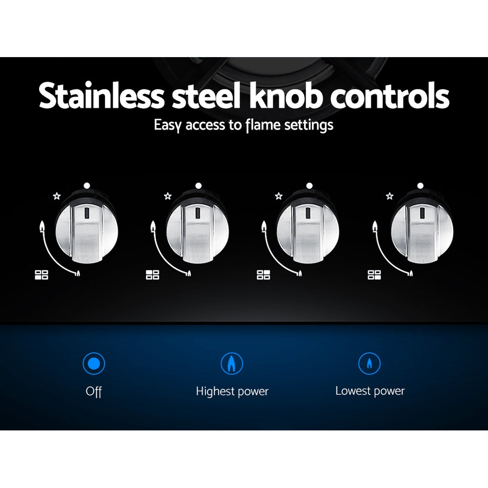 60cm 4 Burner Black Gas Cooktop