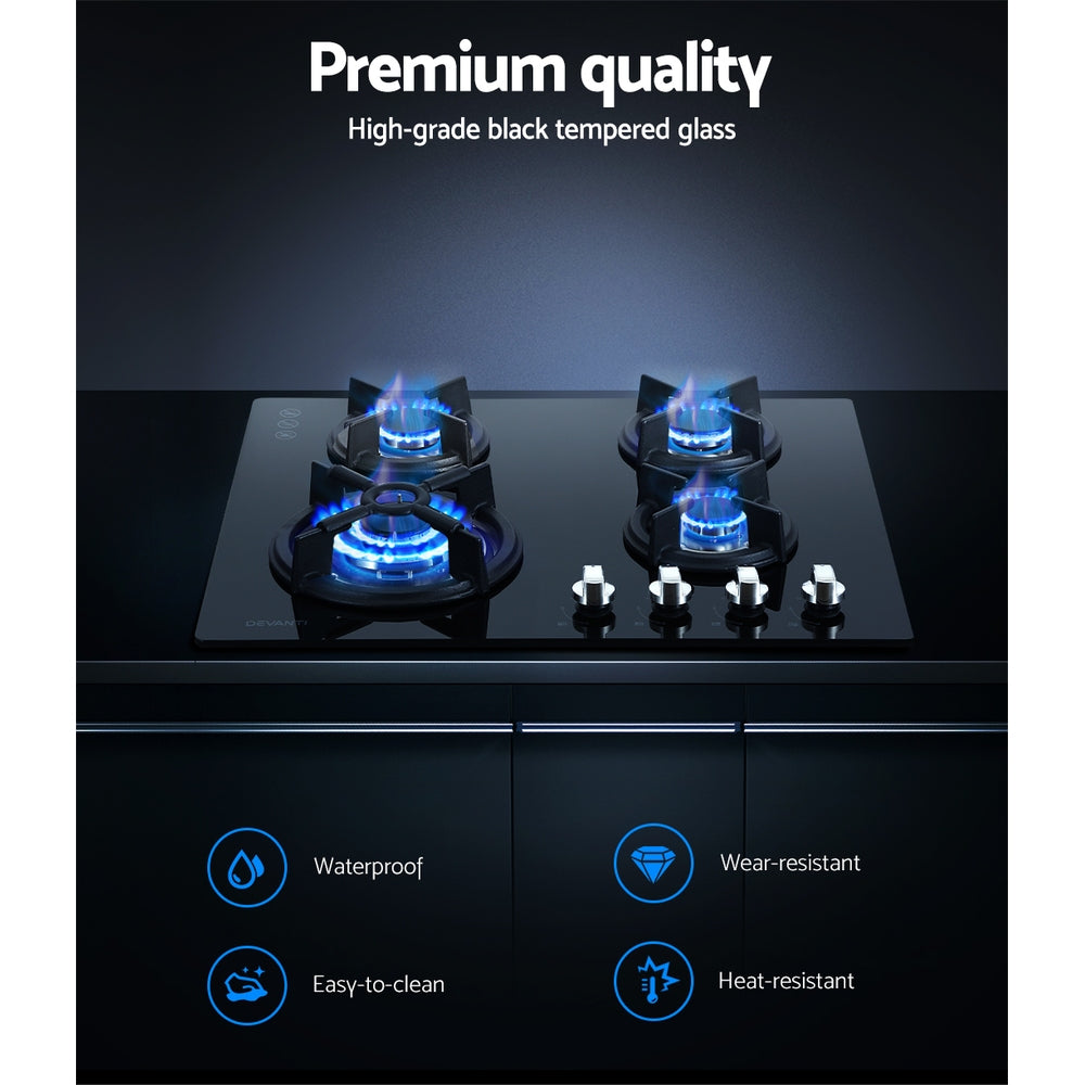 60cm 4 Burner Black Gas Cooktop