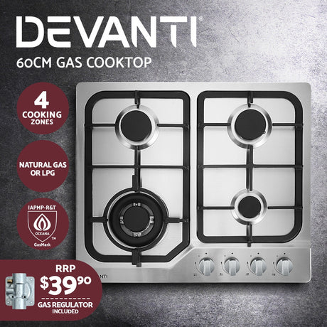 60cm 4 Burner Gas Cooktop with Safety Features