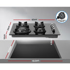 60cm Black Gas Cooktop with 4 Burners