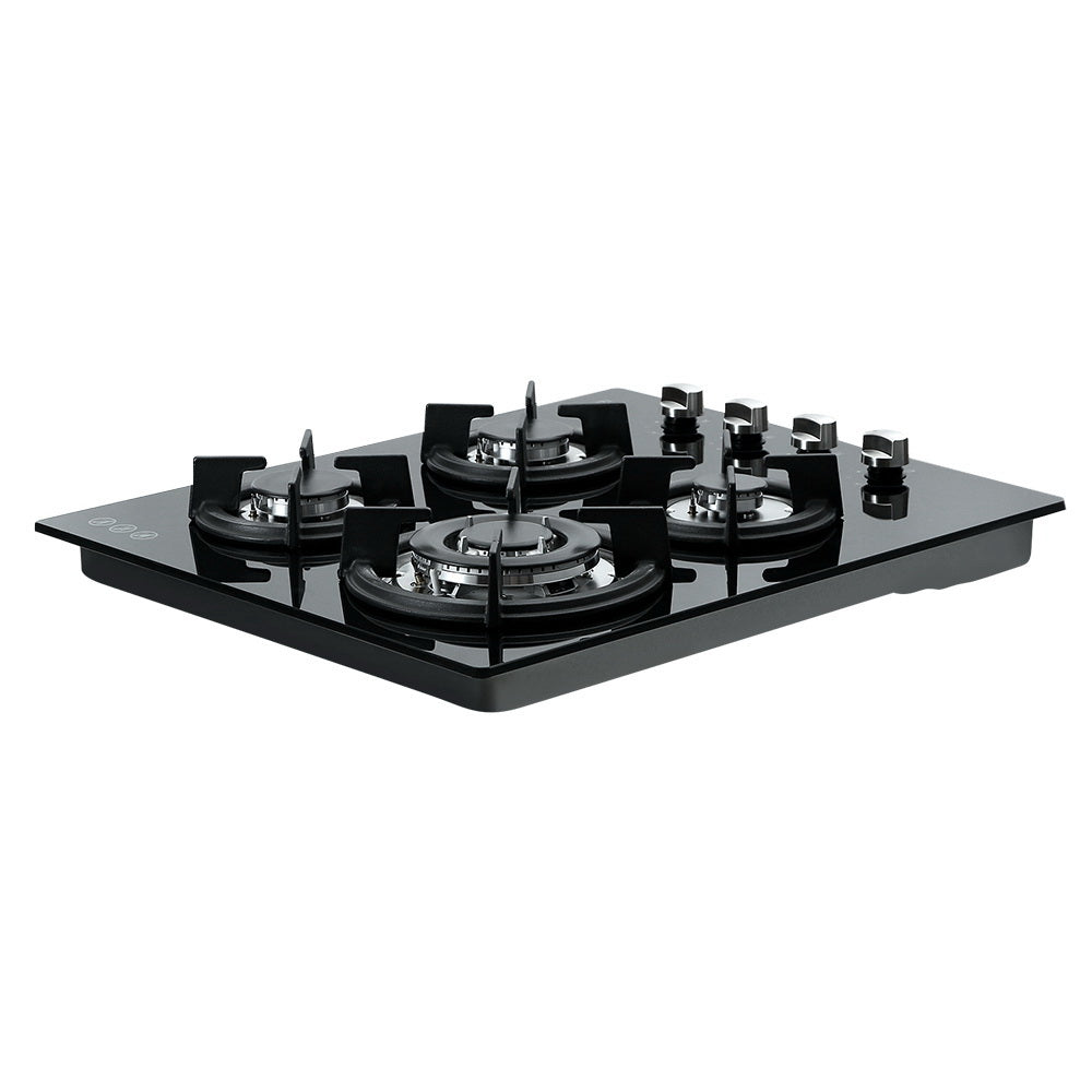 60cm Black Gas Cooktop with 4 Burners