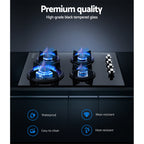60cm Black Gas Cooktop with 4 Burners