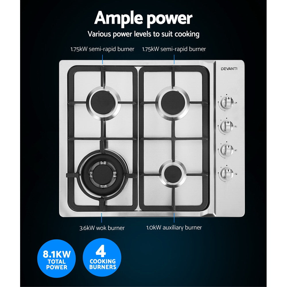 60cm Stainless Steel Gas Cooktop Hob