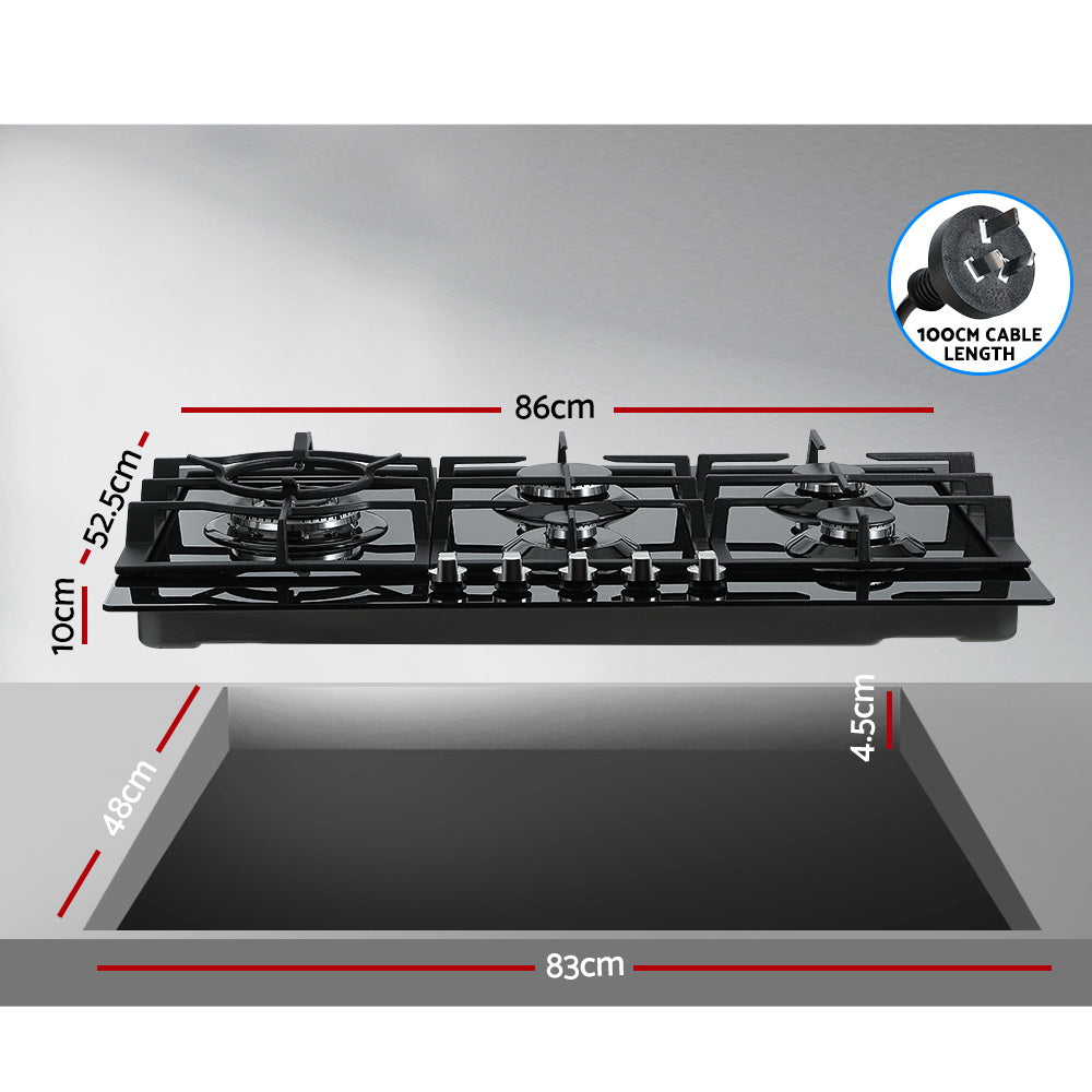 90cm 5-Burner Gas Cooktop in Black