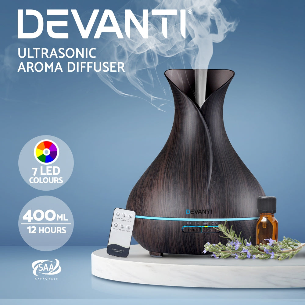 Devanti Aroma Diffuser Aromatherapy Wood 400ml Ultrasonic Essential Oil Humidifier