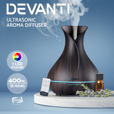 Devanti Aroma Diffuser Aromatherapy Wood 400ml Ultrasonic Essential Oil Humidifier