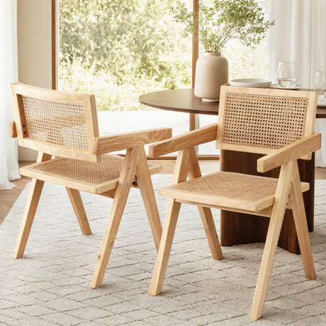 Modern Retro Rattan Dining Chair with Armrests