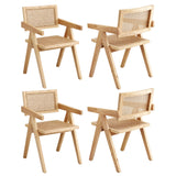 Modern Retro Rattan Dining Chair with Armrests