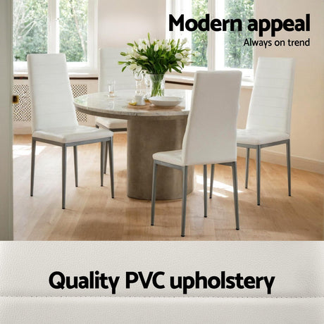 Elegant White Leather Dining Chairs Set of 4