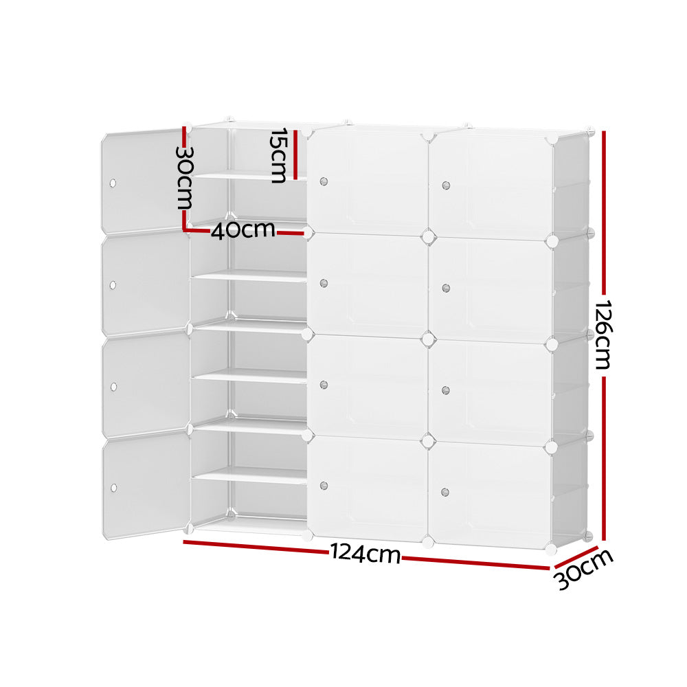12-Cube Stackable Shoe Rack in White