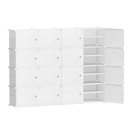 16-Cube Stackable Shoe Rack in White