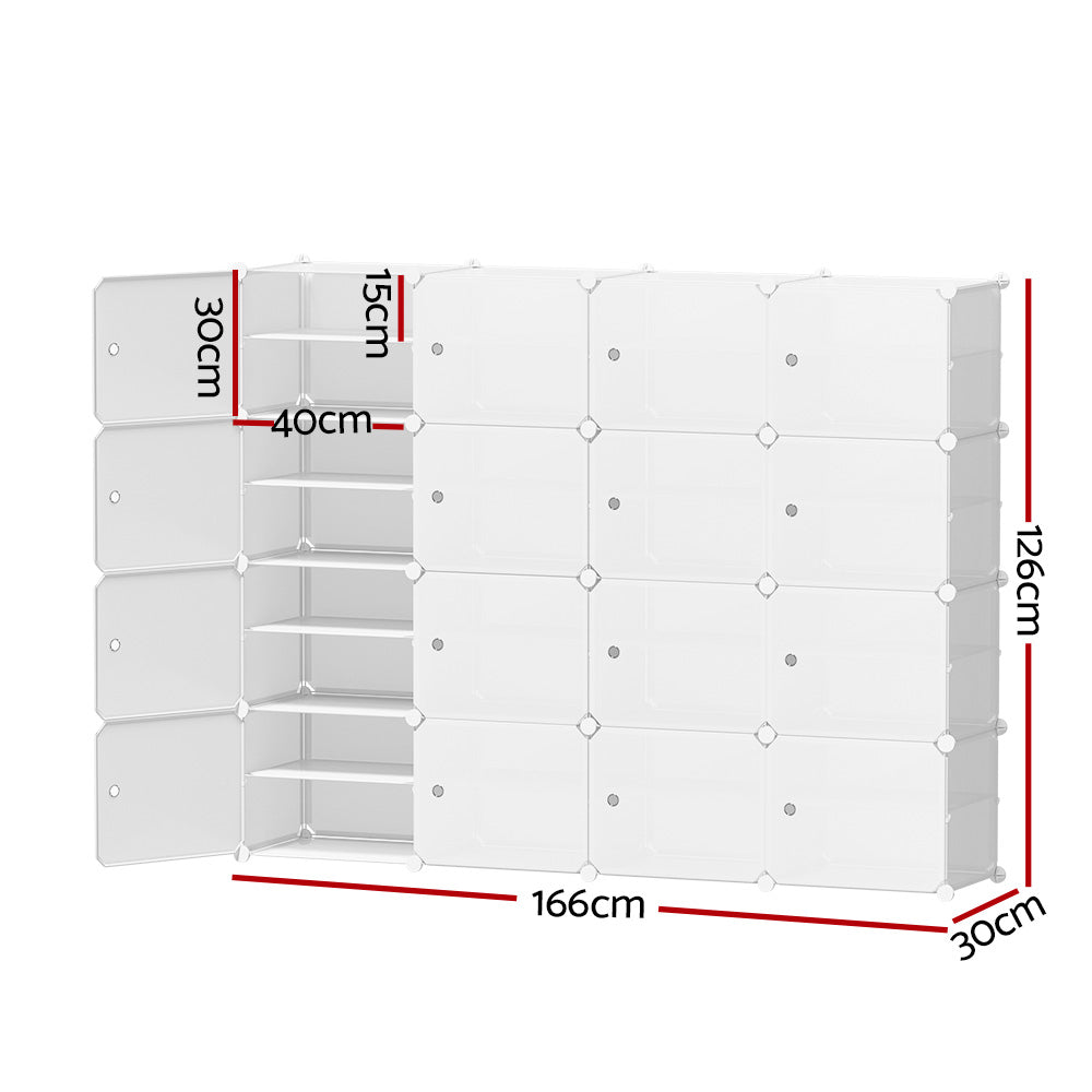16-Cube Stackable Shoe Rack in White