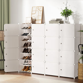 16-Cube Stackable Shoe Rack in White