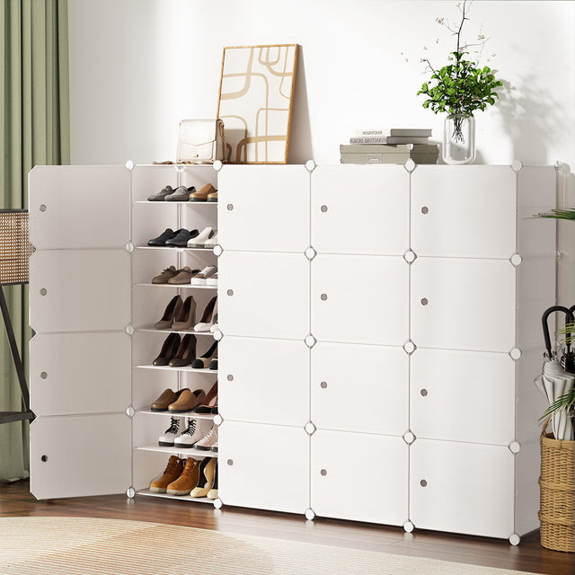 16-Cube Stackable Shoe Rack in White