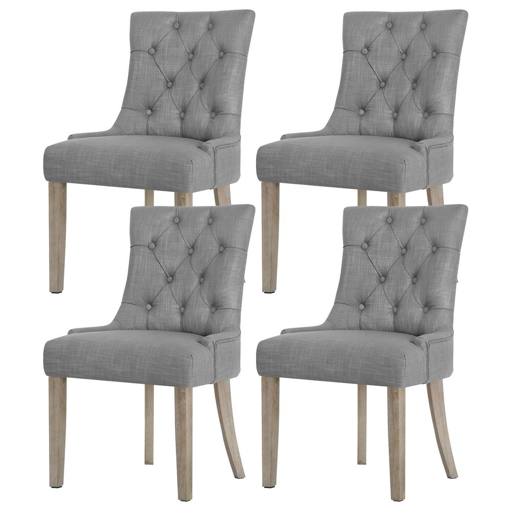 French Provincial Grey Linen Dining Chairs Set