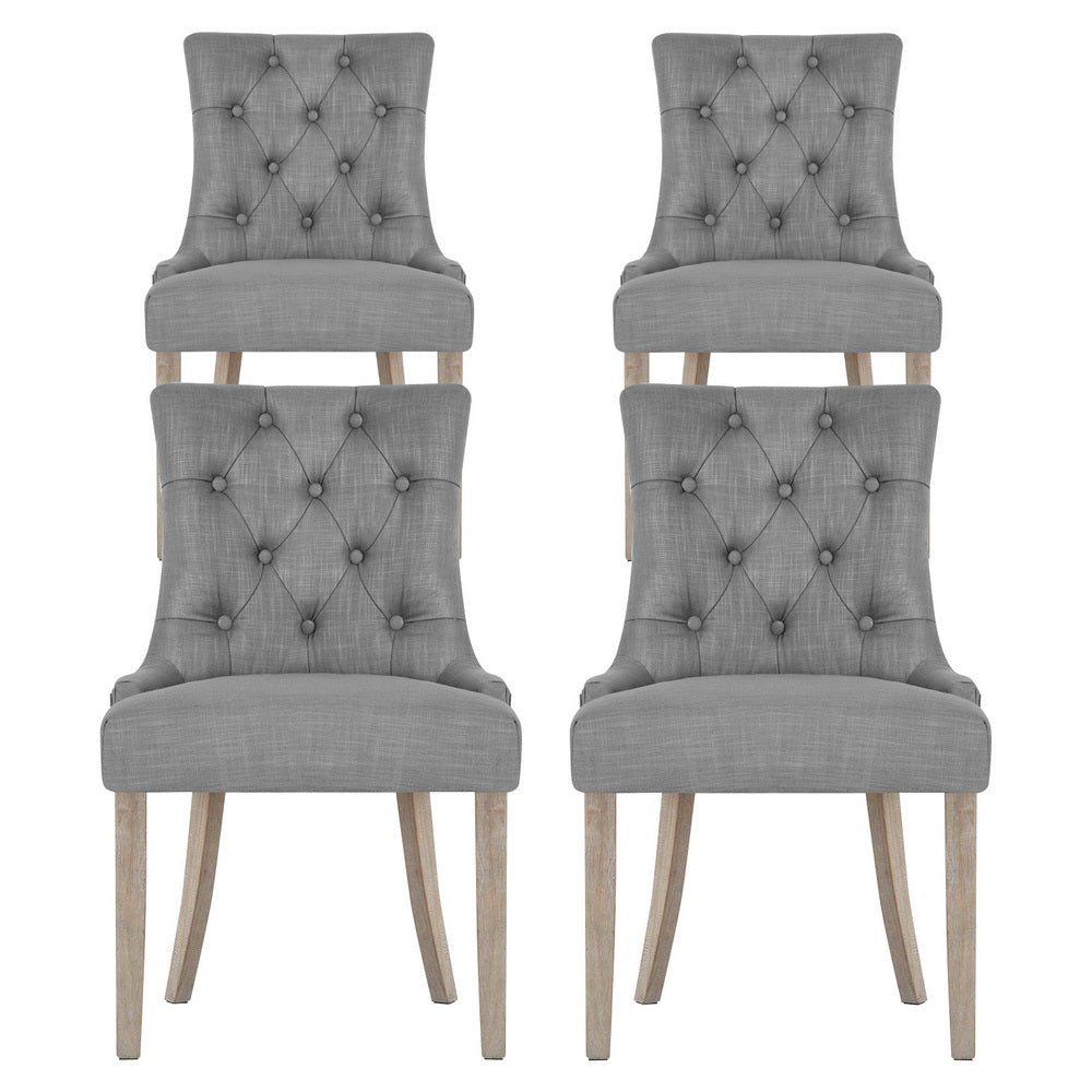 French Provincial Grey Linen Dining Chairs Set