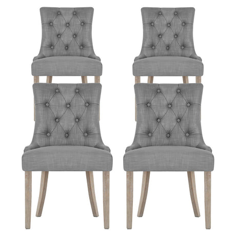 French Provincial Grey Linen Dining Chairs Set