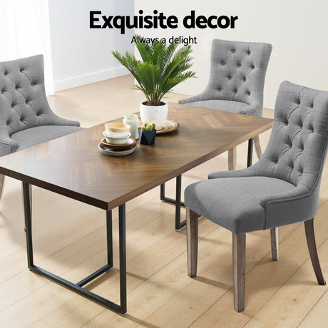 French Provincial Grey Linen Dining Chairs Set