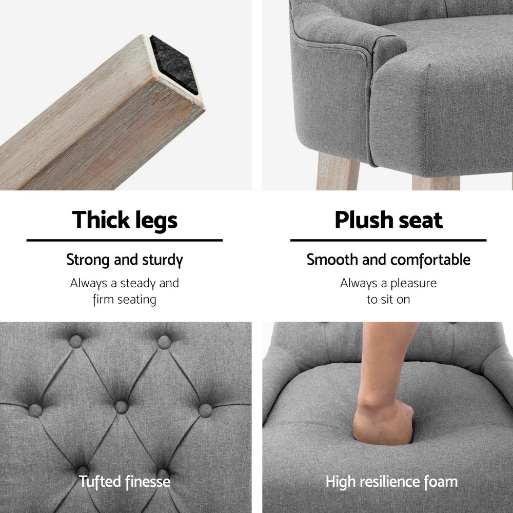 French Provincial Grey Linen Dining Chairs Set