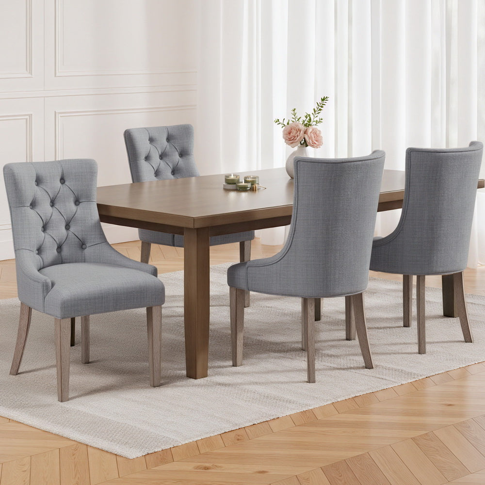 French Provincial Grey Linen Dining Chairs Set