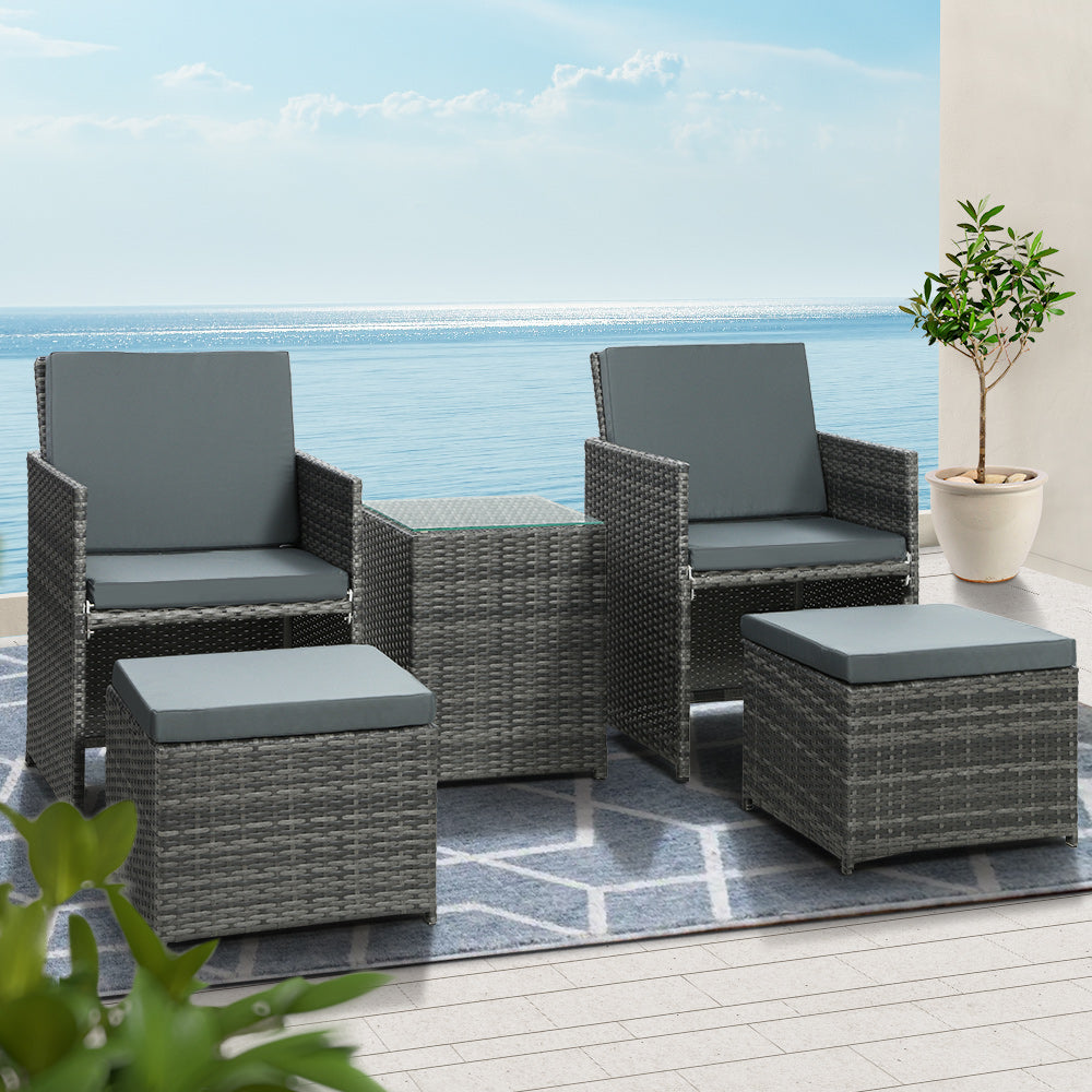 Gardeon 5PC Grey Wicker Bistro Set
