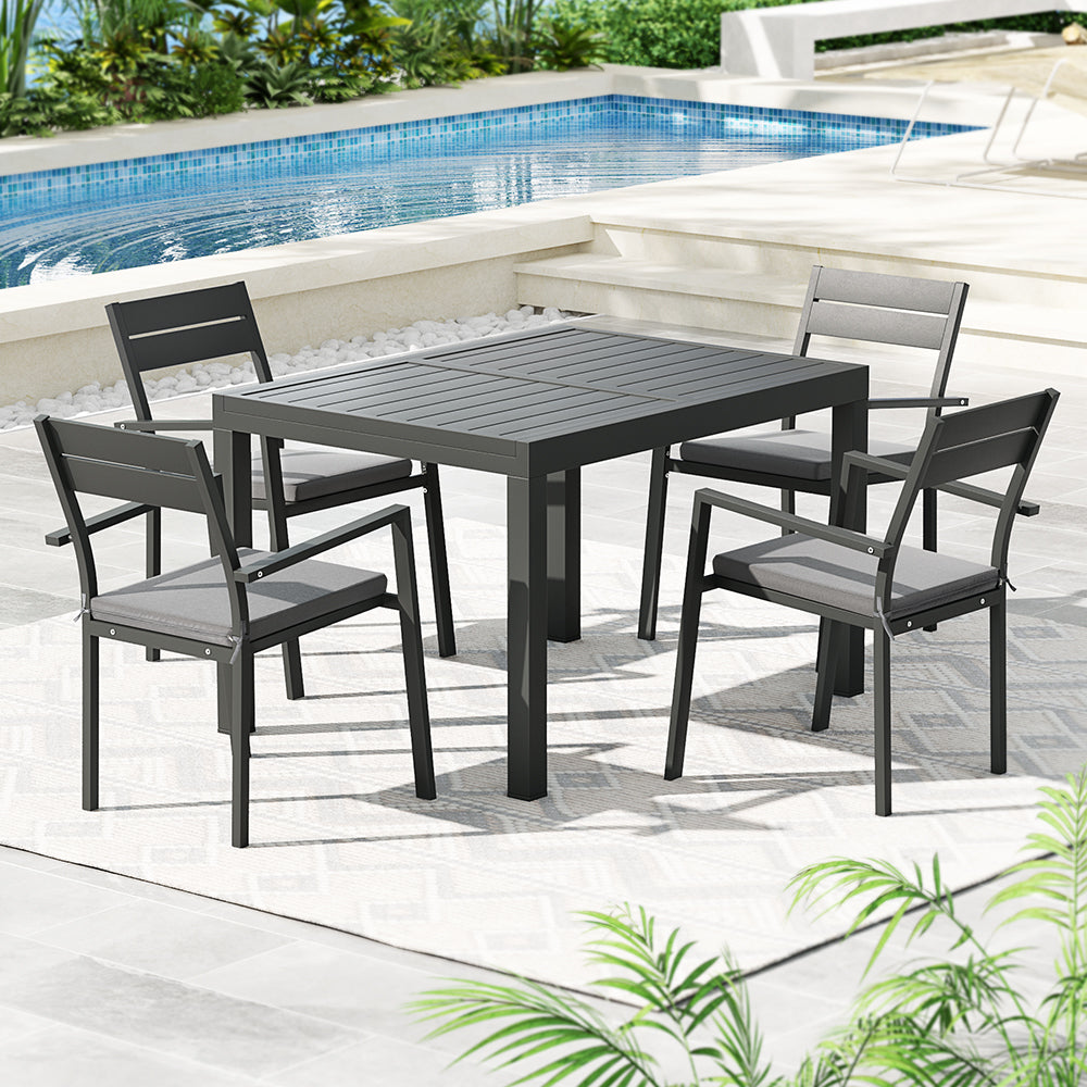 Gardeon 5-Piece Black Aluminum Dining Set