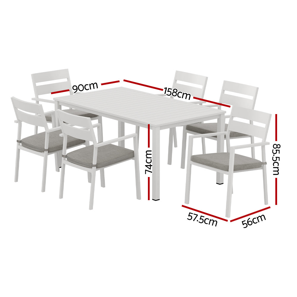 Gardeon 7-Piece White Aluminum Dining Set