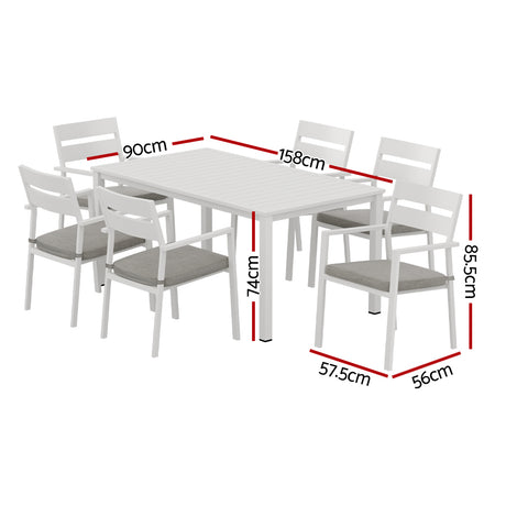 Gardeon 7-Piece White Aluminum Dining Set