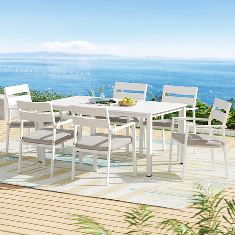 Gardeon 7-Piece White Aluminum Dining Set