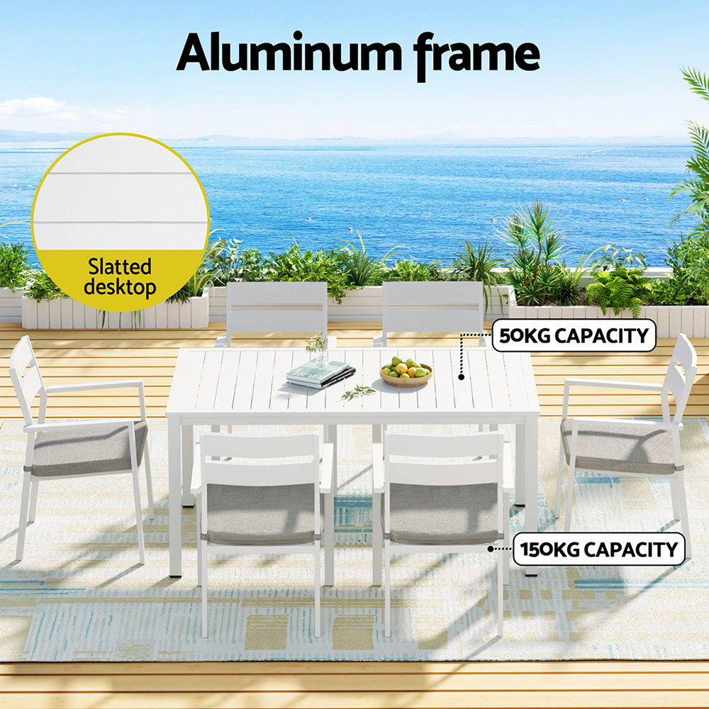 Gardeon 7-Piece White Aluminum Dining Set
