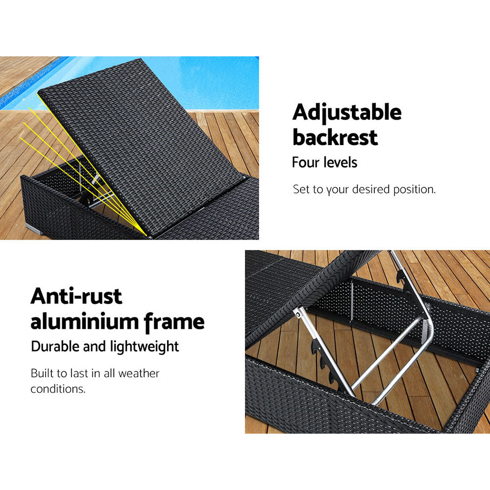 Gardeon 2PC Adjustable Wicker Sun Lounge
