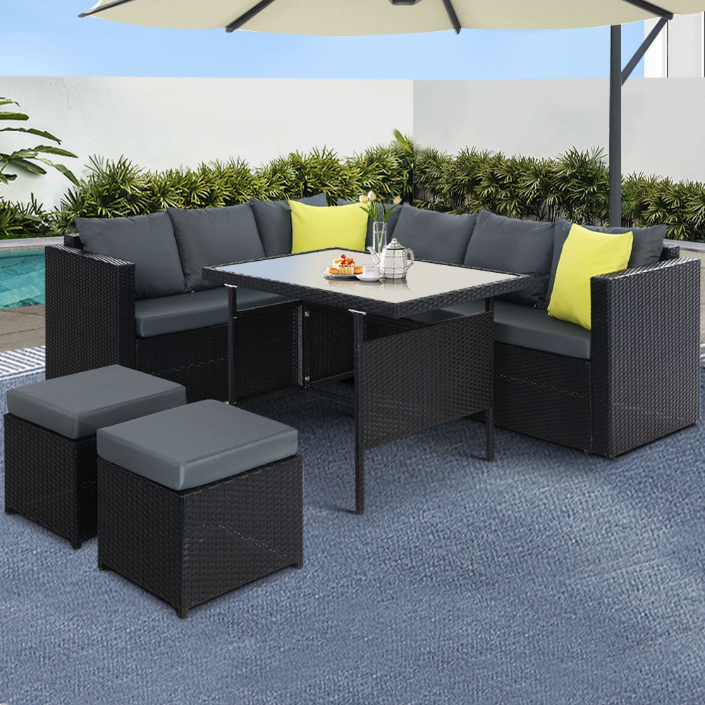 Gardeon Black Outdoor Dining Set with Cushions