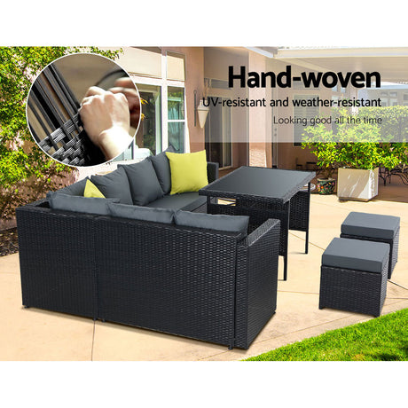 Gardeon Black Outdoor Dining Set with Cushions