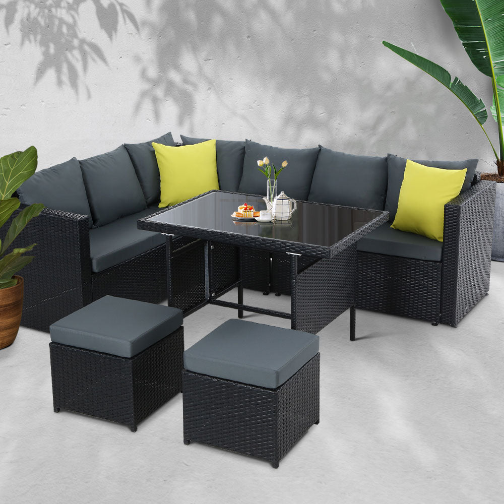 Gardeon Black Outdoor Dining Set with Cushions
