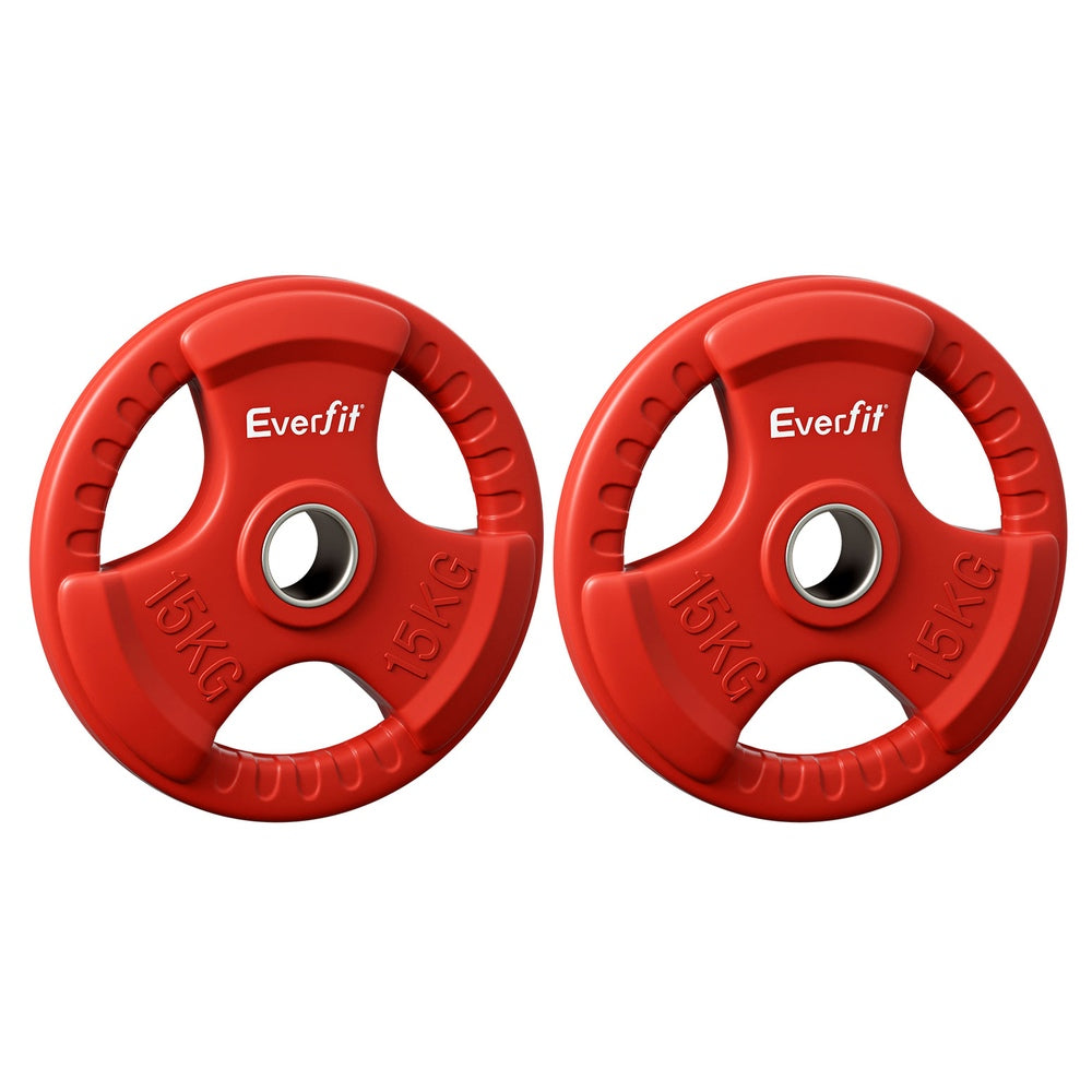 Everfit Weight Plates Olympic 15kgx2 Dumbbell Barbell Plate Weight Lifting Home Gym Red