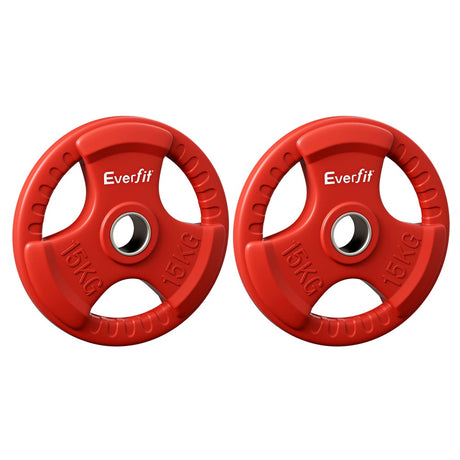 Everfit Weight Plates Olympic 15kgx2 Dumbbell Barbell Plate Weight Lifting Home Gym Red