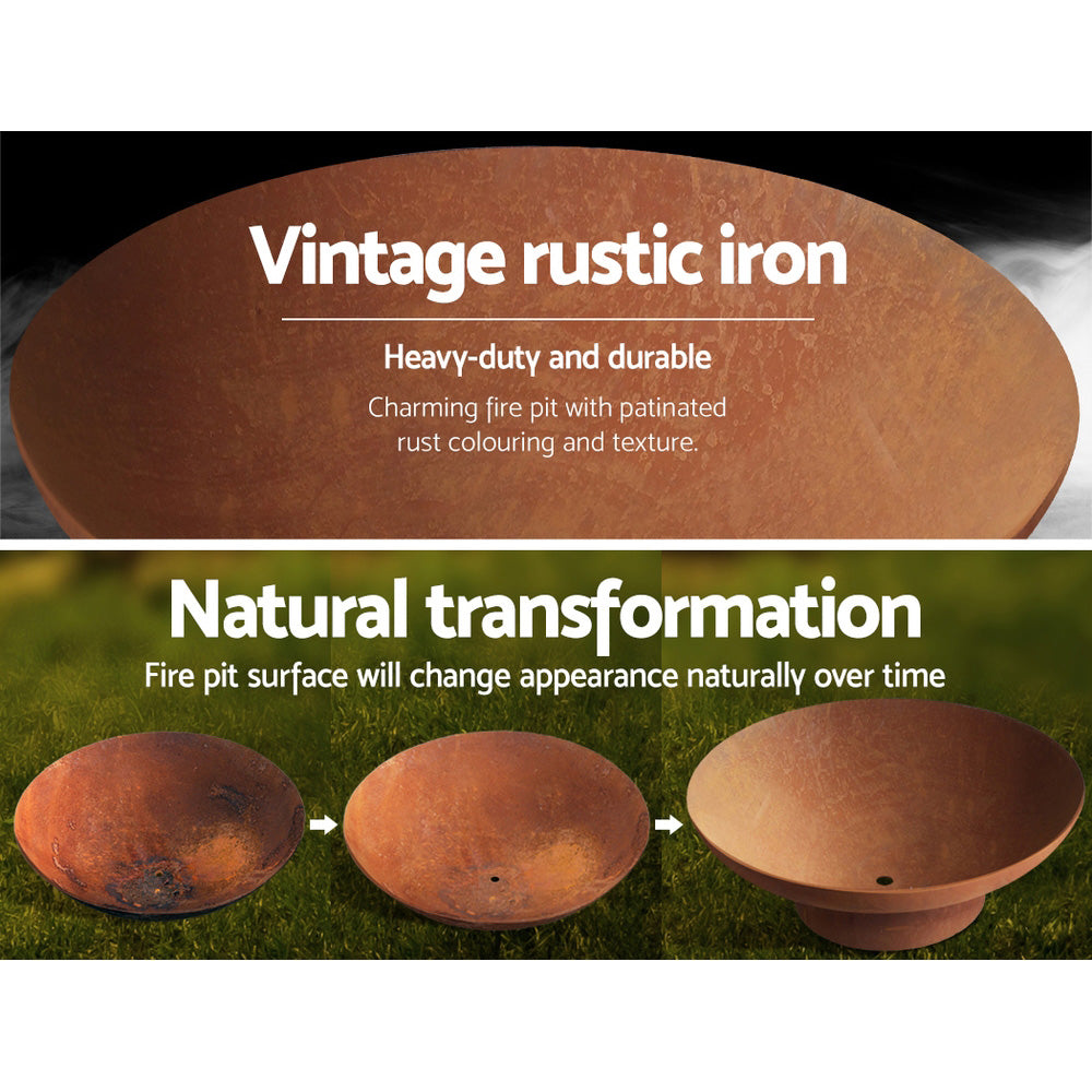 Rustic 70cm Cast Iron Fire Pit Bowl