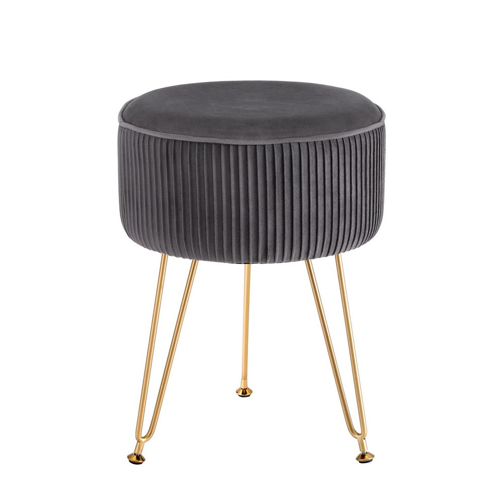 Artiss Grey Velvet Round Ottoman Foot Stool