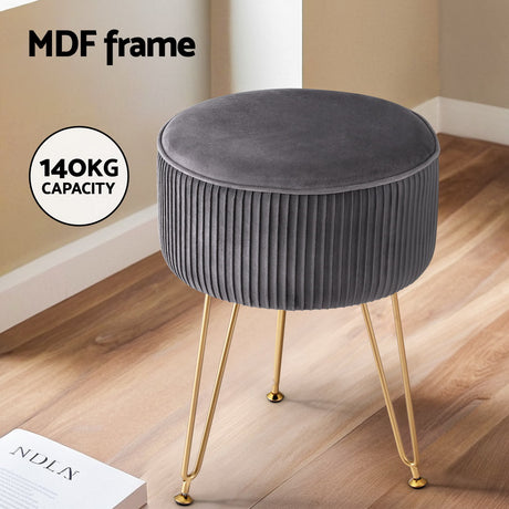Artiss Grey Velvet Round Ottoman Foot Stool