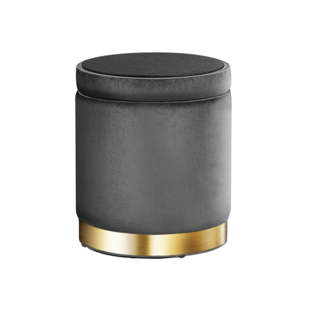 Elegant Velvet Storage Ottoman with Gold Accent