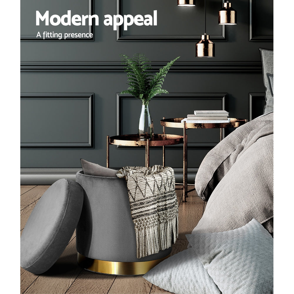 Elegant Velvet Storage Ottoman with Gold Accent