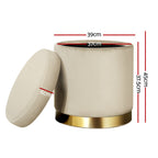 Elegant Velvet Storage Ottoman with Gold Accent